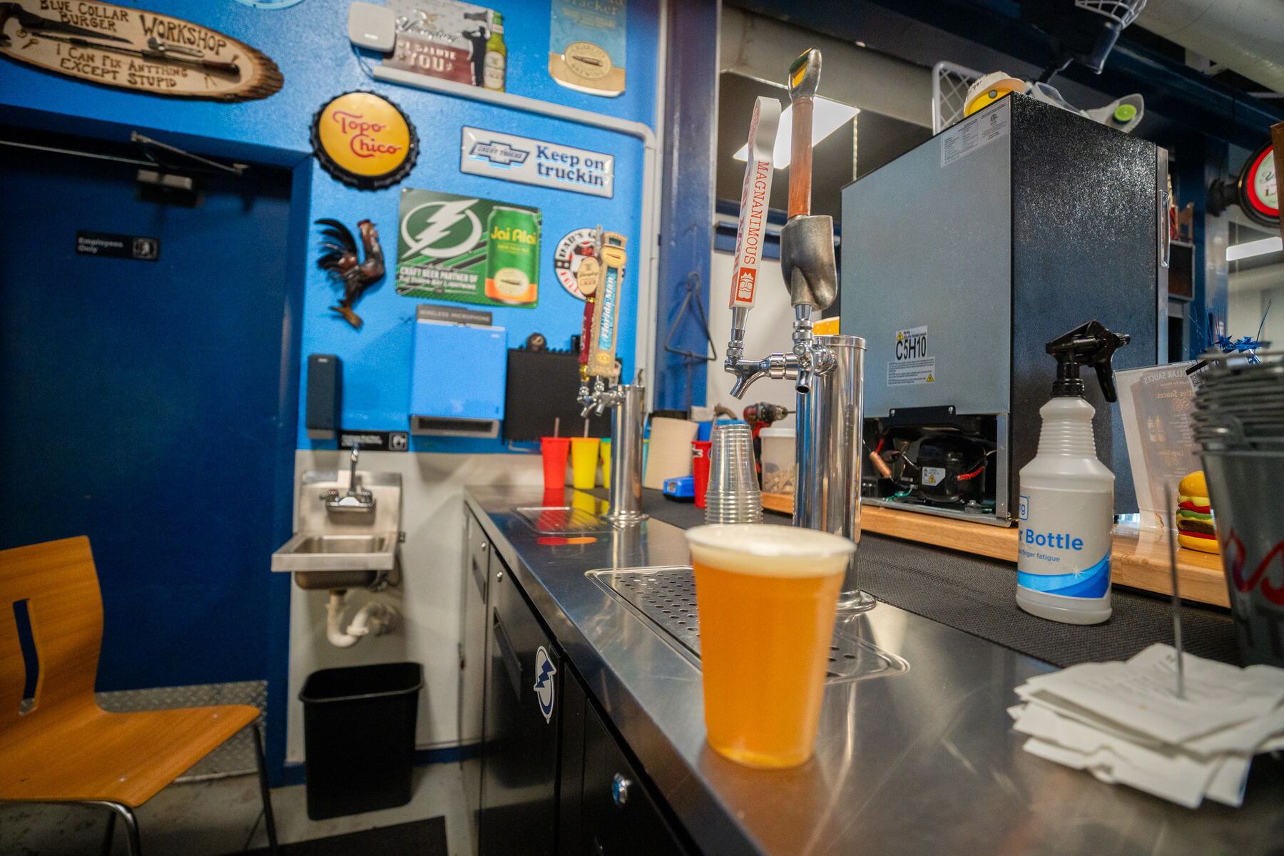 A fresh draft poured at the Blue Collar Burger counter